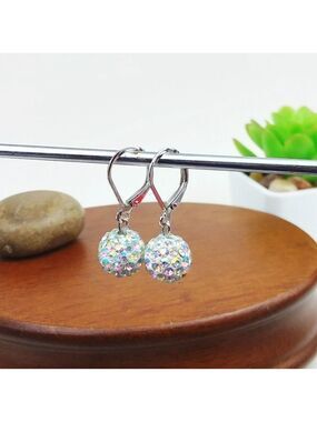 NWT Harriet Ave Jewels Iridescent Rhinestone Bead Silver Minimalist Earr…